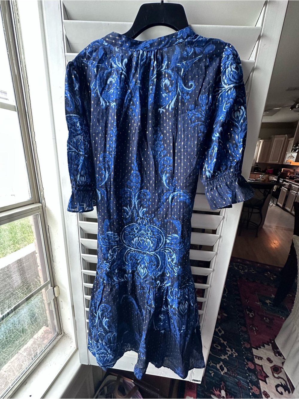Karl Lagerfeld Black and Navy Floral Midi Dress with Chain Belt - Picture 8 of 9